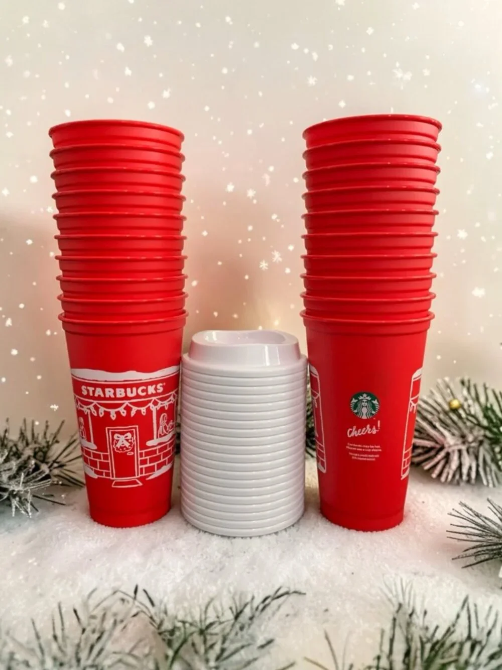 Lot of 20 Starbucks Red Cup Day Christmas Plastic Reusable Cup w/ Lids 2025 16oz